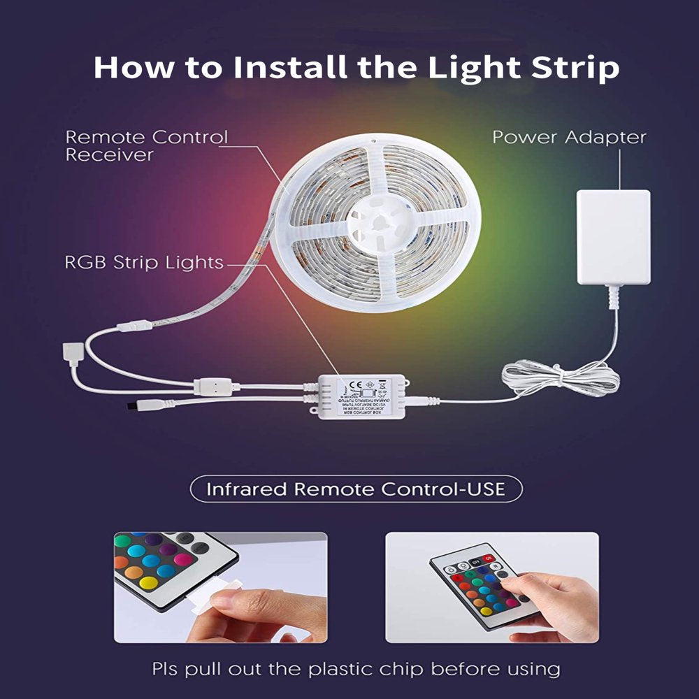 Multi-Color and White Waterproof 32Ft RGB Color Changing LED Light Strip with Remote Control for any Camper and RV Decoration